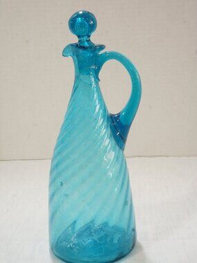 MCM Empoli Blue Glass Decanter Swirl Damaged